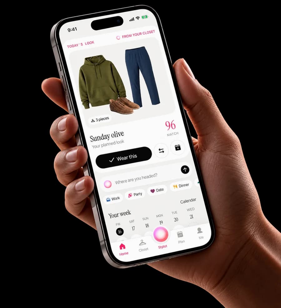 A hand holding a phone with Cherly's Today look